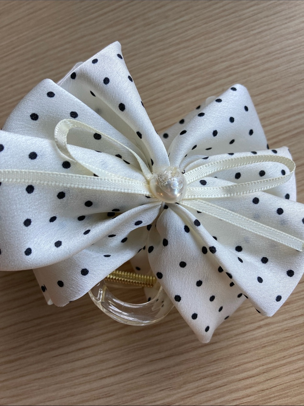 White Polka Dot Bow Hair Clip for Kids